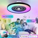 24" Bladeless Ceiling Fans with Lights and Remote/APP/Voice Control, Low Profile Ceiling Fan with RGB Lights, Enclosed Flush Mount Ceiling Fan for Kid's Bedroom/Living Room