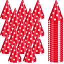 Mumufy 100 Pcs Red Cone Party Hats White Round Dot Lovely Birthday Party Headwear for Stuffed Animals, Pets, Adults Birthday Decorations Headwear Supplies