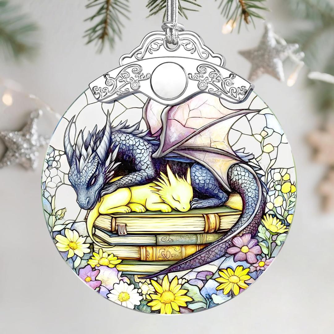 Christmas Ornaments: Stained Glass Ornament, Christmas Tree Ornament, Hanging Ornaments for Home Decor & Xmas Tree Decorations, Exquisite Holiday Decor, Gift & Holiday Present - Dragon of Book