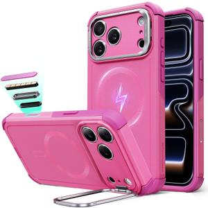 ESR for iPhone 17 Pro Case with Stash Stand, 7X Military-Grade Drop Protection with Camera Control, Shock-Absorbing Phone Rugged Cover, Compatible with MagSafe Accessories, Cyber Series, Pink
