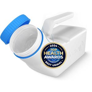 Urinals for Men Glow in The Dark Lid by Tilcare (1 Pack) - 32oz/1000mL Thick Plastic Mens Bedpan Bottle with Screw-on Lid - Spill Proof Portable Pee Bottles - Travel Urine Collection Containers