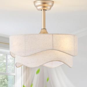 Indoor Beige Fandelier Ceiling Fan with Lights, 20" Boho Ceiling Fan with Light Remote Control, Caged with 6 Speeds for Bedroom, Nursery, Living Room