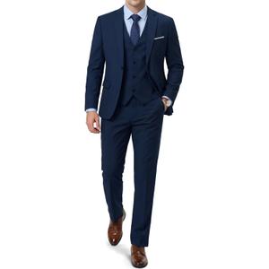 EastSide Men's Slim Fit 3 Pieces Suit, One Button Blazer Set, Jacket Vest & Pants (Medium, Deep Blue)