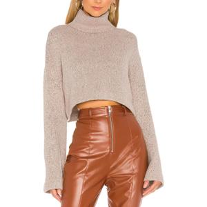 Jumppmile Women's Crop Sweater Turtleneck Long Sleeve Lightweight Fleece Cropped Pullover Sweater Top (Khaki, Small)
