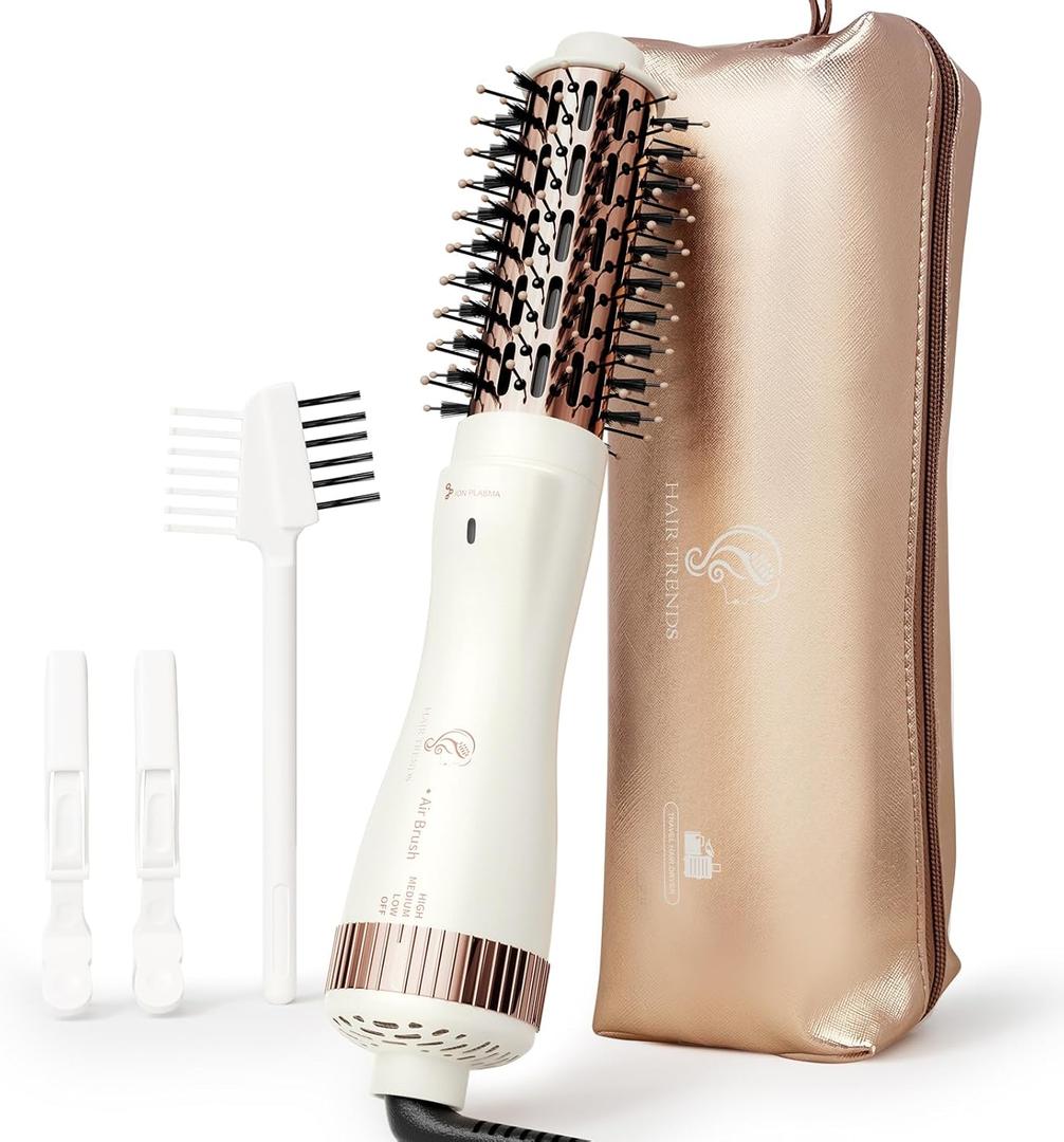 Hair Trends 1.5 Inch Barrel Round Brush Blow Dryer (2.8 Plus Bristles), Negative Ionic One Step Volumizer Dryer, 4-in-1 Hot air Brush-Not for Europe Travel (White)