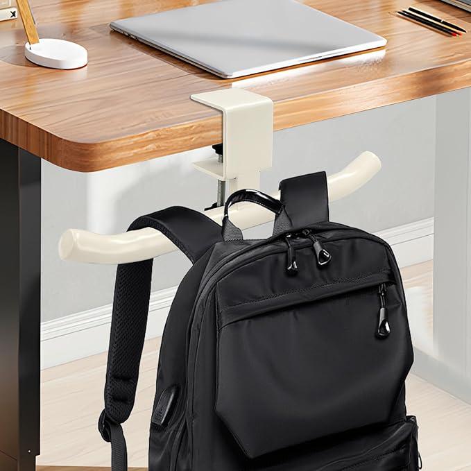 Desktop Backpack Hook  Durable and portable underdesk hook, spacesaving backpack storage rack, suitable for offices/classrooms/dormitories, no drilling required for installation (white)  1 piece