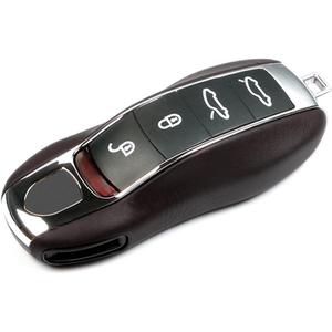 Leather Key Fob Cover for Porsche Macan Panamera 911, Key Chain Key Cover for Porsche Cayenne 718 Cayman Boxster Accessories (Marsala Red)