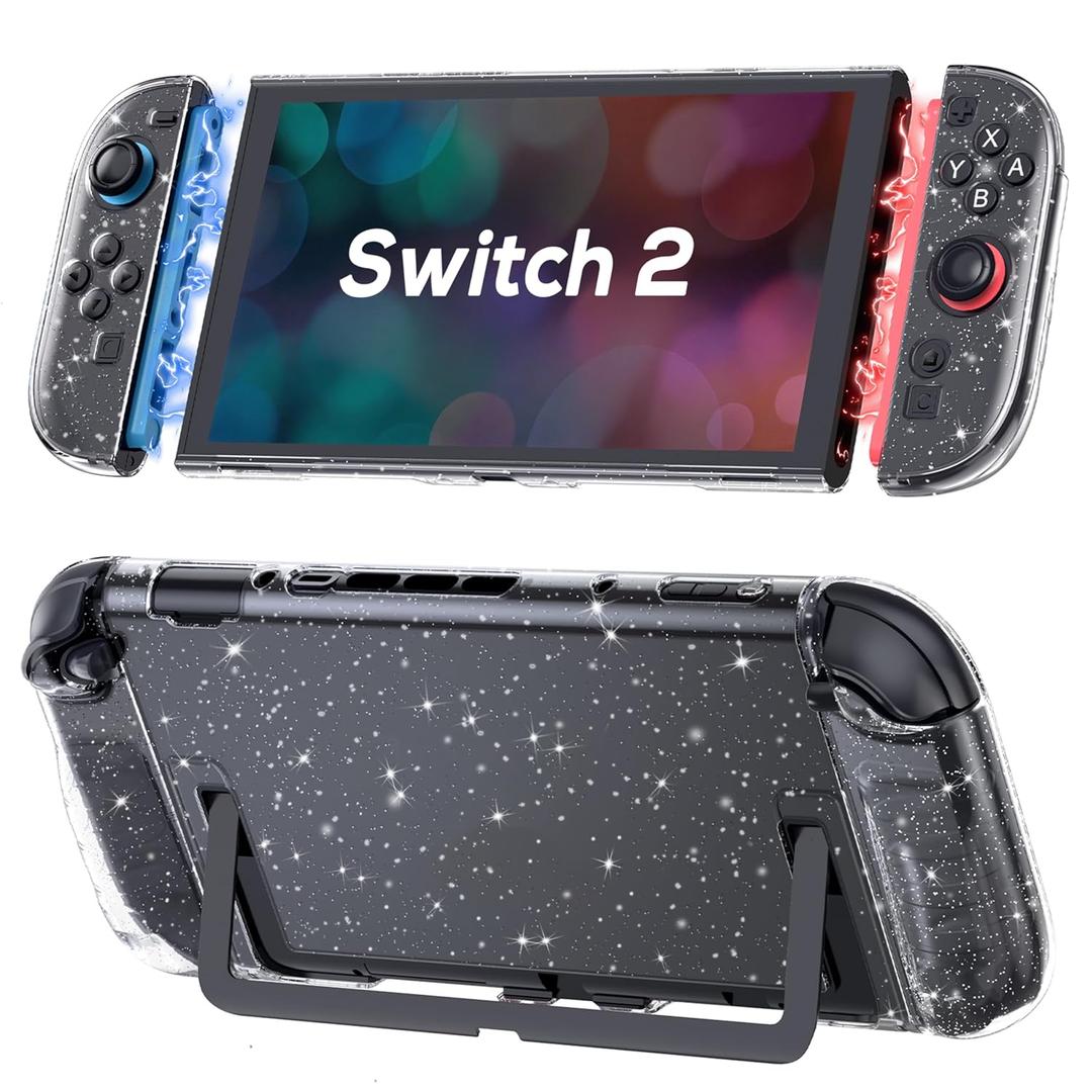 TIKOdirect Clear Dockable Case Compatible with Nintendo Switch 2(2025), Slim Protective PC Case for Joy-Con Grip Cover, Hard Shell with Anti-Scratch and Shock-Absorption, Glitter