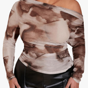 SweatyRocks Women's Plus Size Crop Tops Asymmetrical Neck Ruched Long Sleeve Mesh T Shirts Size L