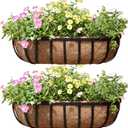 36 Inch Railing Window Box Deck Balcony Rail Planter With Coco Liner - Metal Wall-Mounted Coconut Liner Basket English Horse Trough for Outdoor Balcony Porch Fence Patio (2 Pack)