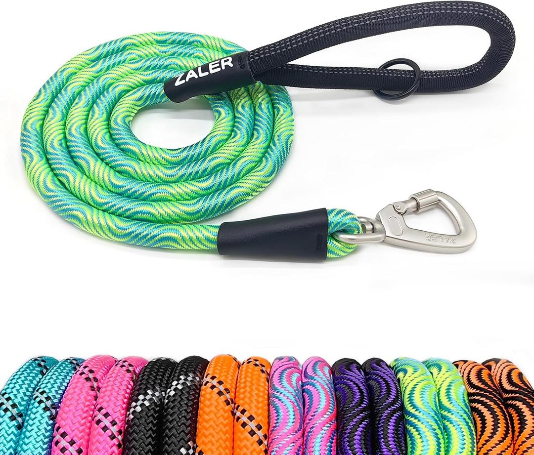 ZALER Rope Dog Leash, 4/5/6/10/15/20/30/50 Foot Heavy Duty Dog Leashes with Carabiner, Nylon Pet Lead for Large and Medium Dogs (6FT, Blue Green)