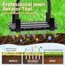 Aerator Lawn Tool - 2-in-1 Reinforced Heavy Duty Manual Lawn Aerator with 15 Spikes, Automatic Dirt and Leaf Clean Design, Adjustable T-Handle (Black)