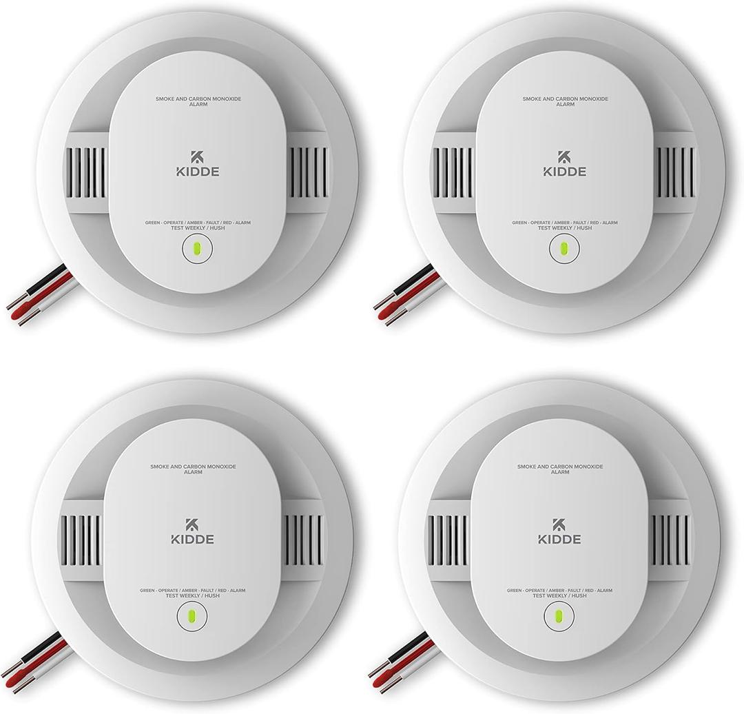 Kidde Hardwired Smoke & Carbon Monoxide Detector, AA Battery Backup, Interconnectable, LED Warning Light Indicators, 4 Pack