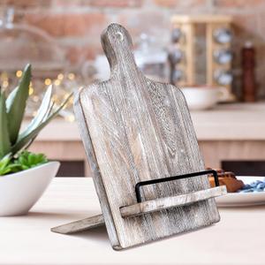 Cookbook Stand Recipe Book Holder: Recipe Book Holder for Counter - for Kitchen, Dining Room, Bedroom - Vintage Cutting Board Style Cookbook Stand (Rustic Grey)