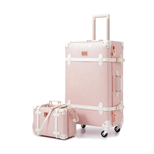 urecity Vintage Suitcase Set for Women, Vintage Luggage Sets for Women 2 Piece, Cute Designer Trunk Luggage, Retro Suit Case, Luggage Zipperless TSA Approved, Elegant Pink, 20"+12