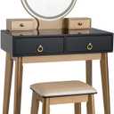 Vanity Set with LED Lighted Mirror Round Mirror & Soft Cushioned Stool 4 Drawers