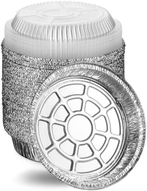 MontoPack 7 Round 40 Pack Aluminum Foil Pans with Clear Lids | Disposable Containers with Straight Walls for Storing, Baking, Meal Prep & Reheating | Freezer & Oven Safe, Recyclable