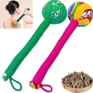 2PCS Long Size Manual Lymphatic Drainage Massage Hammer for Body, Back Massage Hammer Taichi,Wormwood Massage Hammer Sticks Muscle Relaxation 2PCS (Red/Green)