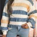 Verdusa Women's Oversized Striped Sweater Colorful Chunky Sweaters Streetwear Knit Pullover Tops (Beige, S)