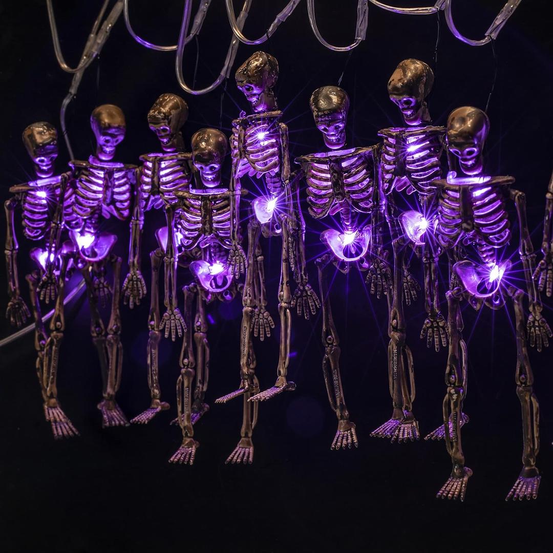 Hiboom Halloween Skeleton Skull Lighted Holiday Displays, 20 LEDs 8 Modes Waterproof Battery Operated Lighted Holiday Displays Spooky Decorations for Indoor Outdoor (Purple)