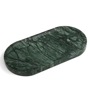 YMXYJM Genuine Real Natural Marble Tray for Bathroom, Luxury Indian Green Stone Vanity Tray, Decorative Oval Trays for Countertop Storage Organizer, Dresser, Kitchen, Home Decor, 11.8" x 6", Green