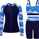 Arolina Womens Rash Guard Long Sleeve Swim Shirts Swimsuit 2025 Bathing Suit with Womens Swim Shorts & Two Pockets, S
