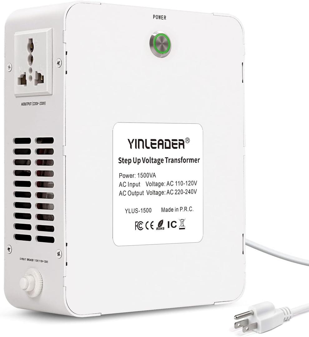 Yinleader 1500w 110v-120v to 220v-240v Step Up Transformer Power Voltage Converters(White)