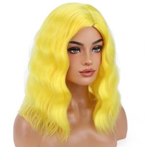 Yellow Wig for Women Short Yellow Wig Curly Wavy Wigs Short Side Part Wigs
