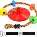 Climbing Rope Tree Swing with Platforms and Disc Swing Seat Set Outdoor Playground Accessories for Kids Including Hanging Strap & Carabiner Rope Swings for Tree Outdoor Swing Set Accessories