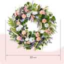 Summer Wreath 22-inch Faux White Morning Glory Pink Flower Green Leaf Wreath Front Door Porch Patio Decoration Wreaths Wedding Birthday Party Holiday Wreaths