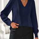 dowerme Womens Tops 2026 Spring V Neck T-Shirts Long Sleeve Shirts Lace Crochet Work Blouses Dressy Casual Loose Tunics (S)