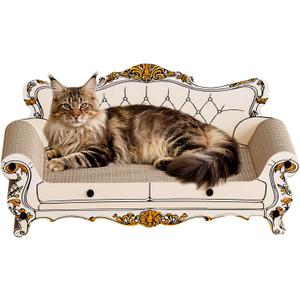 Cat Scratcher Bed,23.6 Inch Sofa-Shaped Cat Scratcher Couch, Large Luxury Durable Cardboard Sofa Scratcher Pad Furniture Protector for Indoor Cats Scrach,Rest and Play,Beige