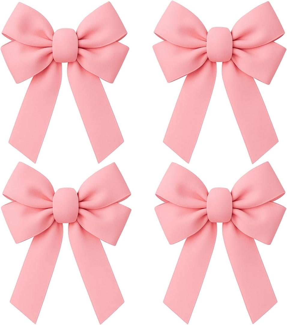 Geosar 4 Pcs Christmas Bows 12 x 18 Large Christmas Tree Topper Bow Satin Wreath Bows for Xmas Tree Crafts Front Door Fireplace Stairs Railing Home Indoor Outdoor Decoration(Pink)