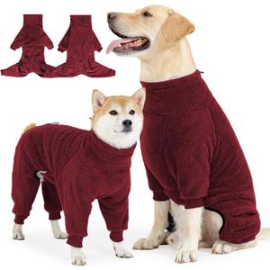 Dog Winter Coat, Warm Fleece Jacket, Windproof Pullover Jumpsuit, Full Body Dog Pajamas Onesie, Cold Weather Clothes for Medium Large Dog (Red), Large