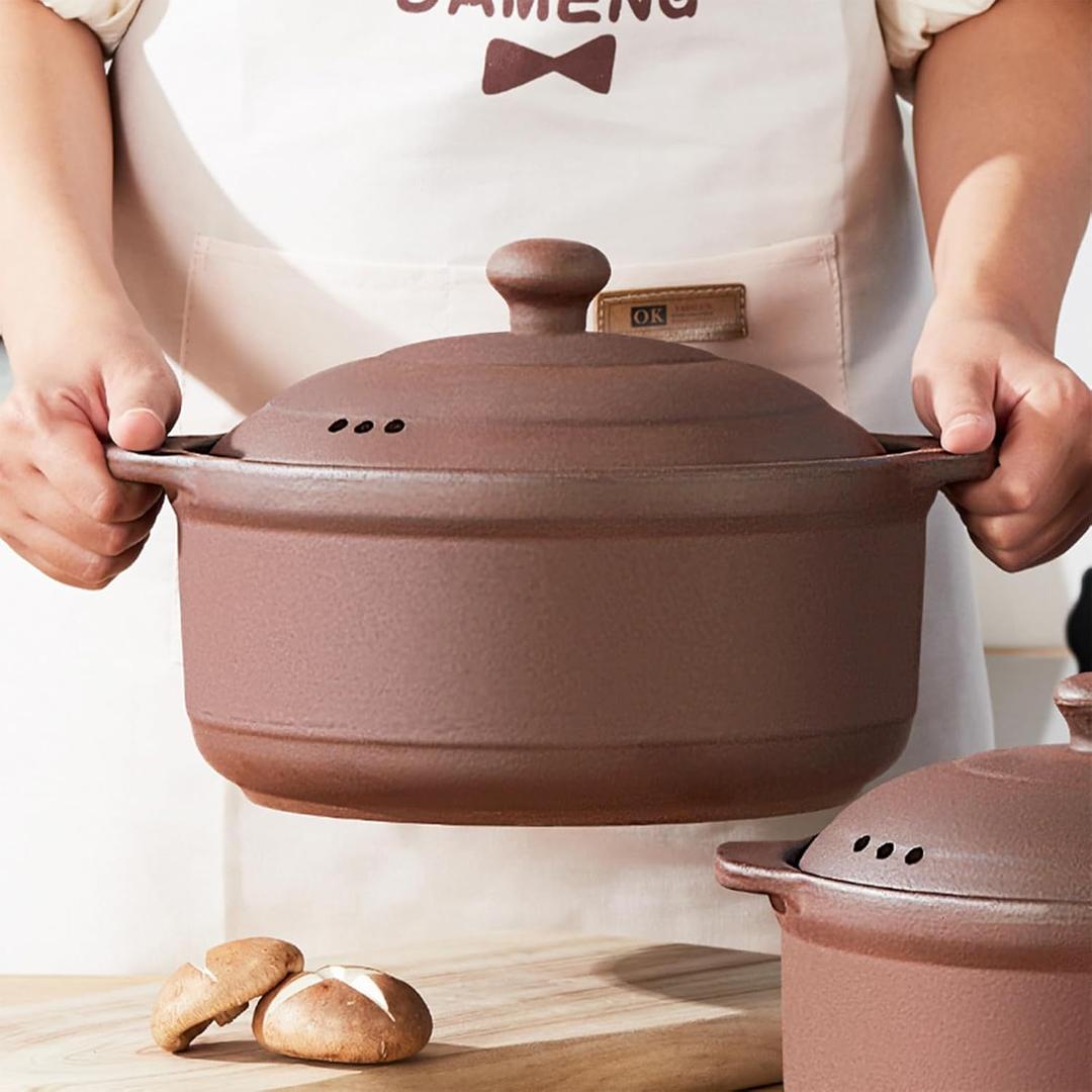 Natural Terracotta Casserole with Lids Clay Pots for Cooking, Unglazed Earthenware Rice Pots (UpgradeT1-1QT)