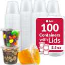 Reli. 5.5 oz Condiment Containers with Lids (100 sets) | Ideal for Sauce, Souffle, Samples, Jello Shot Cups | Disposable, BPA-Free Plastic | Small Containers 5.5oz, Bulk