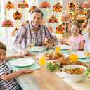 2 x 33Pcs Thanksgiving Decorations Hanging Swirls Turkey Hanging Decorations with Lights for Thanksgiving Party Home Office Classroom Indoor Decor