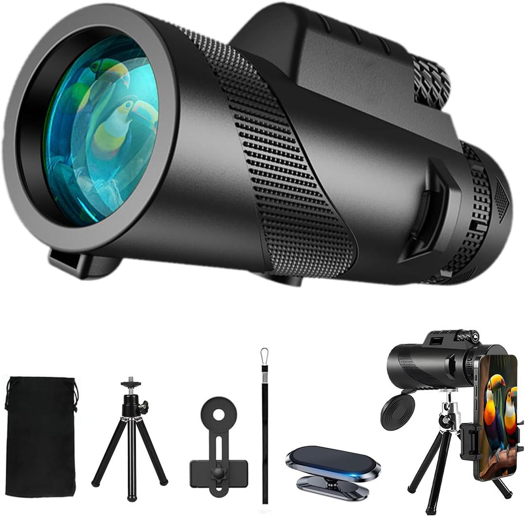 80X100 Monocular Telescope High Power with Smartphone Holder & Tripod, High Definition Larger Vision Monocular for Adults for Bird Watching Hiking Camping