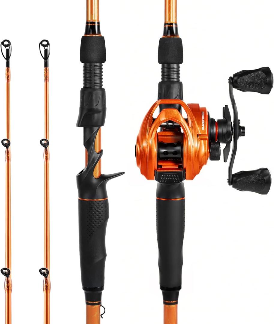KastKing Lethal Blaze Twin-tip Fishing Rod and Reel Combo, Spinning & Baitcaster Combo, Flame Pattern Design, IM6 Graphite 2Pc Rod with Backup Tip Section, Stainless-Steel Guides, EVA Handle, Cast-6'10" Mh- Right Handed (2pcs+extra Tip)