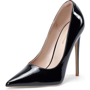 Elisabet Tang Women Pumps, Pointed Toe High Heel 4.7 inch/12cm Party Stiletto Heels Shoes Matte (9, Black Patent Leather)