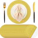 Geosar 100 Pcs Disposable Paper Placemats Cotton Woven Look 13'' Round Placemats Rustic Disposable Table Pads Bulk for Dining Table Decoration Birthday Wedding Bridal Baby Shower Party (Yellow)