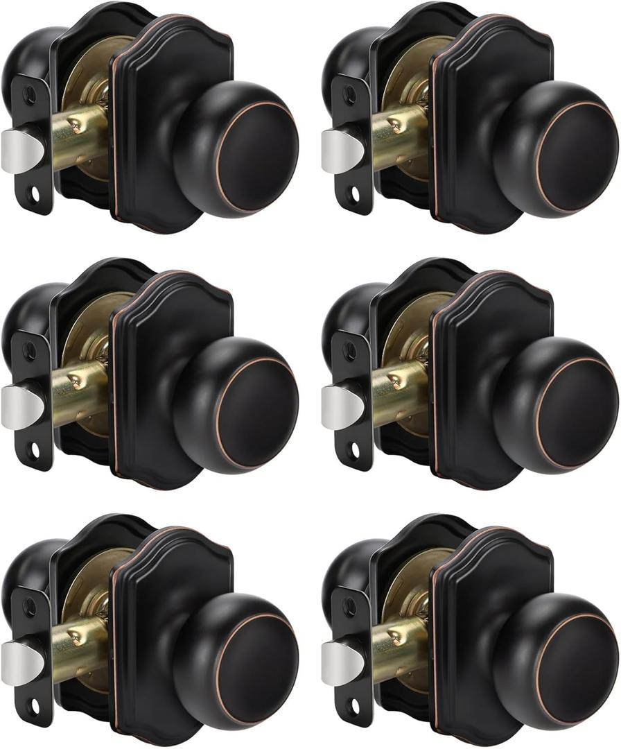 Goldenwarm Oil Rubbed Bronze Closet Door Knobs Interior No Lock, Passage Door Knobs Hallway, Bronze Door Knob Without Lock 6 Pack