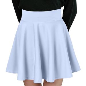 THHGPO Women's Casual Basic Skirts Flared Skater Mini Skorts A Line Elastic Waist Skirt with Built-in Shorts, Blue, L