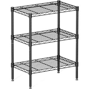 3 Tier Shelf Wire Shelving Adjustable Storage Rack for Kitchen Closet Laundry Bathroom Garage Organizers Metal Pantry Shelves Narrow Mesh Gaps 13.78" D x 23.62" W x 30" H Black