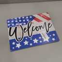 4th of July Wooden Decoration, Farmhouse Home Decor ofr Front Door Porch Wall, Patriotic Hanging Door Sign with Holes and Twine, American Flag Rustic Wooden Plaque for Independence Day Memorial Day