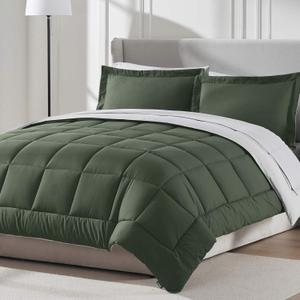 Nestl 7 Piece King Comforter Set – Olive Green Reversible Bed in a Bag – Complete King Size Bedding Set with Sheets, Pillowcases and Shams