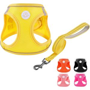 Soft Mesh Dog Harness and Leash Set, No Pull Puppy Harness and Leash Set, Reflective Step in Harness for Small Medium Dogs, Easy Walk Escape Proof Vest Harnesses (Yellow, XS)