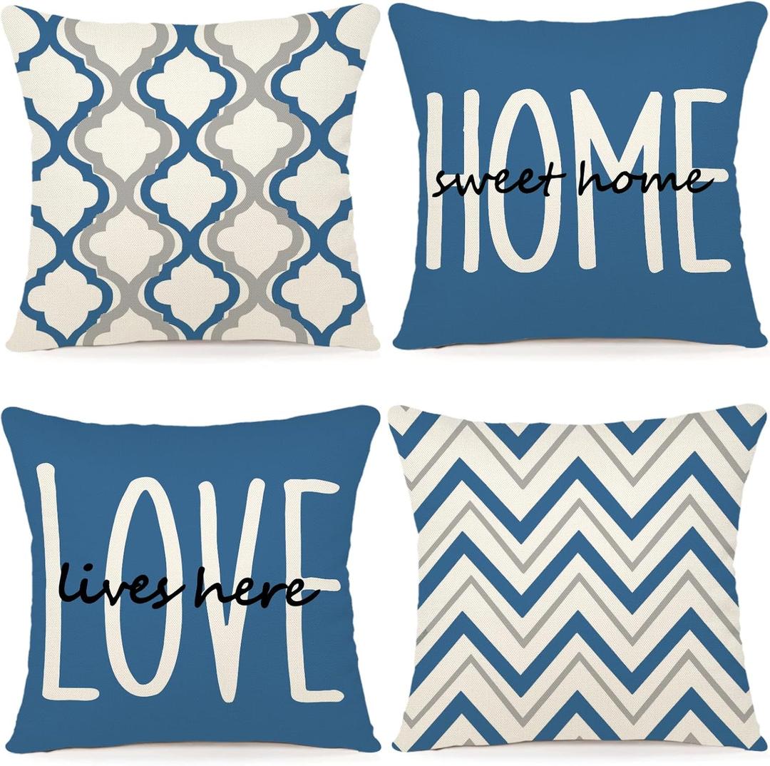 YCOLL Farmhouse Pillow Covers 20x20 Set of 4 Throw Pillow Covers Rustic Linen Decorative Pillows Square Cushion Covers for Couch Sofa Bedroom Home Decor