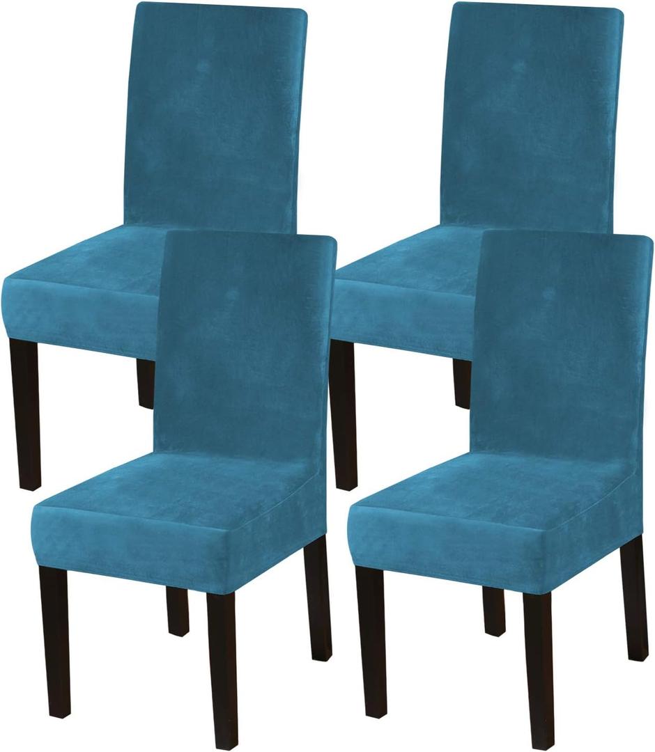 Turquoize Velvet Chair Covers for Dining Room Blue Dining Chair Slipcovers Set of 4 Parsons Dining Room Chair Covers Stretch Removable Chair Slipcovers for Home, Hotel, Banquet, (4, Peacock Blue)