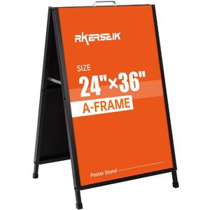 Heavy Duty A-Frame Sidewalks Signs 2436 InchSandwich Board Black Coated Steel Metal Portable Double-SidedSlide-in Folding (2436 Double Side flat-pack)
